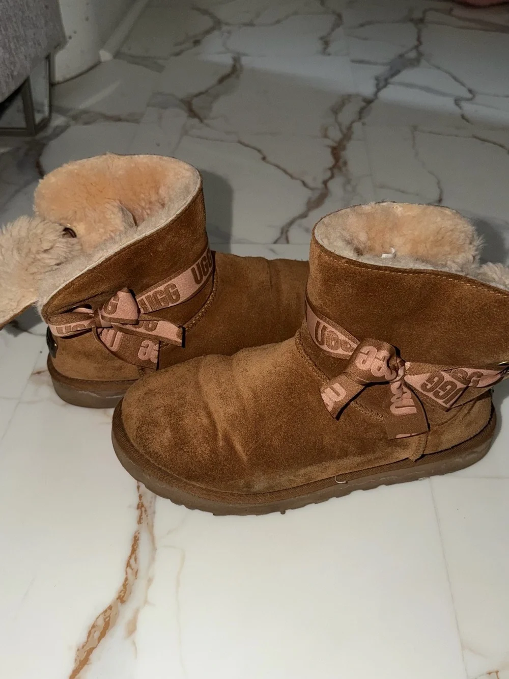 UGG Chestnut Suede Short Boots with Shearling Lining